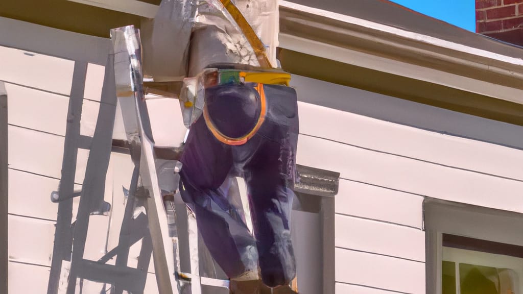 Man climbing ladder on Rochester, Michigan home to replace roof