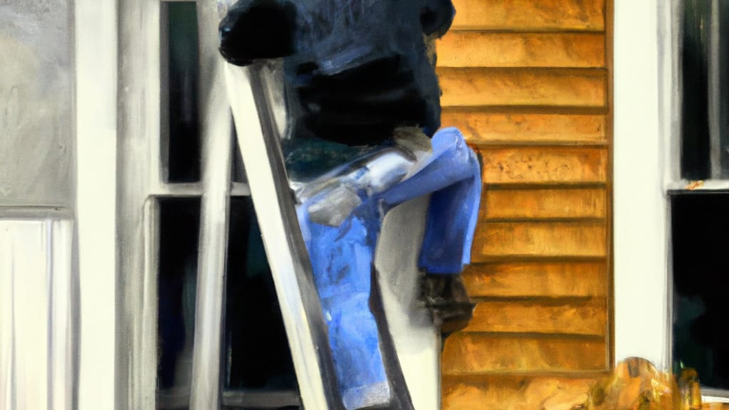Man climbing ladder on Rockford, Michigan home to replace roof