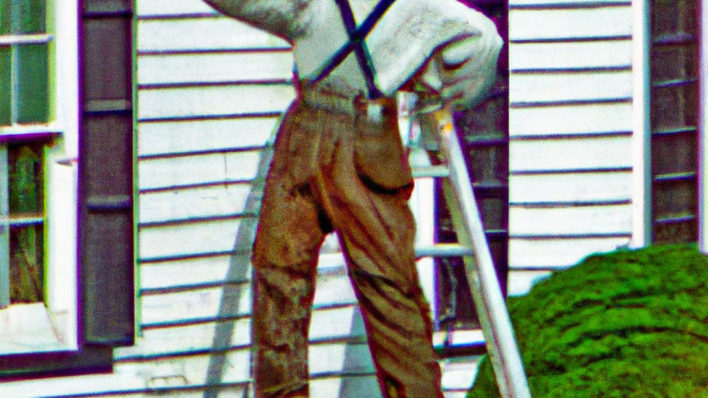 Man climbing ladder on Rockland, Massachusetts home to replace roof