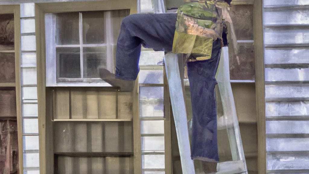Man climbing ladder on Rockwood, Tennessee home to replace roof