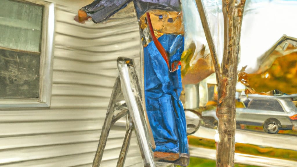 Man climbing ladder on Rolling Meadows, Illinois home to replace roof