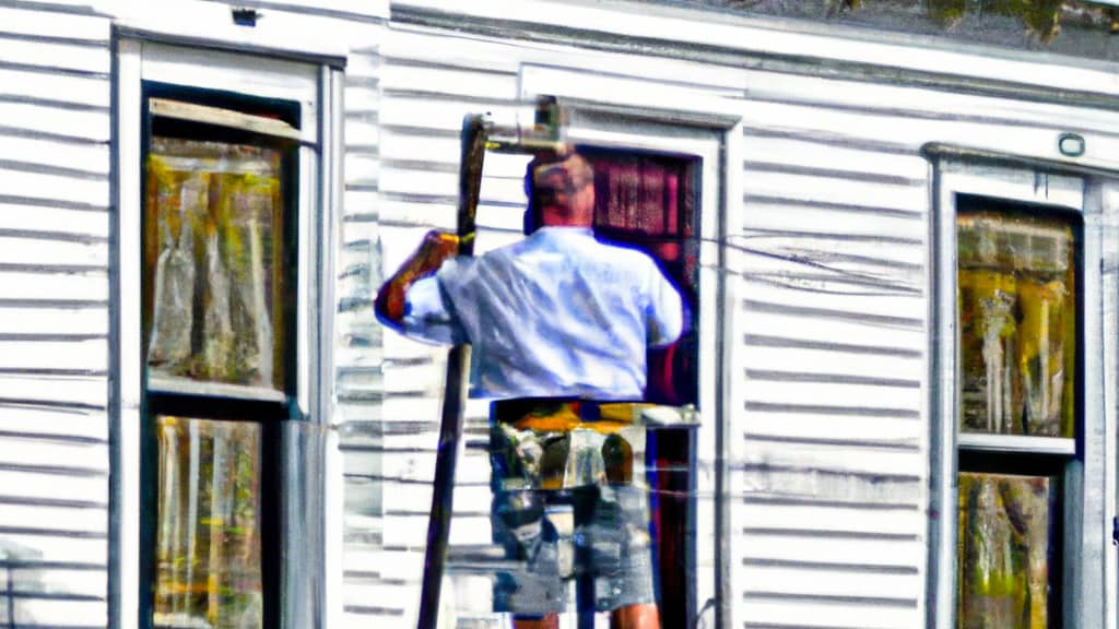 Man climbing ladder on Rome, Georgia home to replace roof