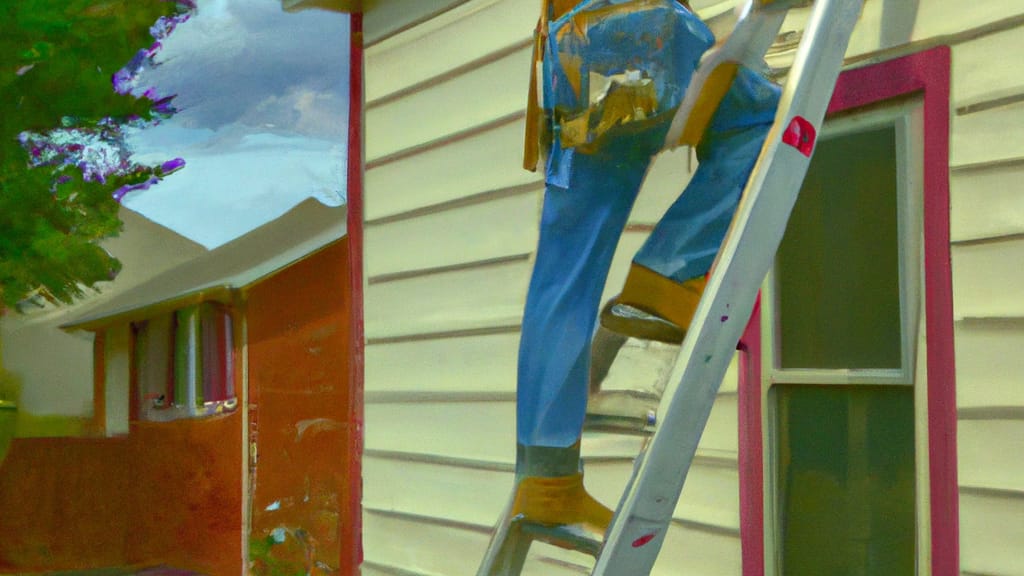 Man climbing ladder on Roselle, Illinois home to replace roof