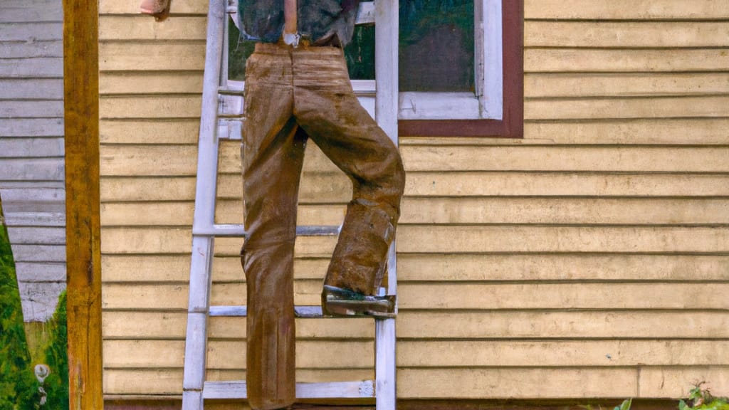 Man climbing ladder on Rosendale, New York home to replace roof