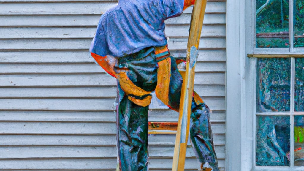 Man climbing ladder on Saint Albans, Vermont home to replace roof