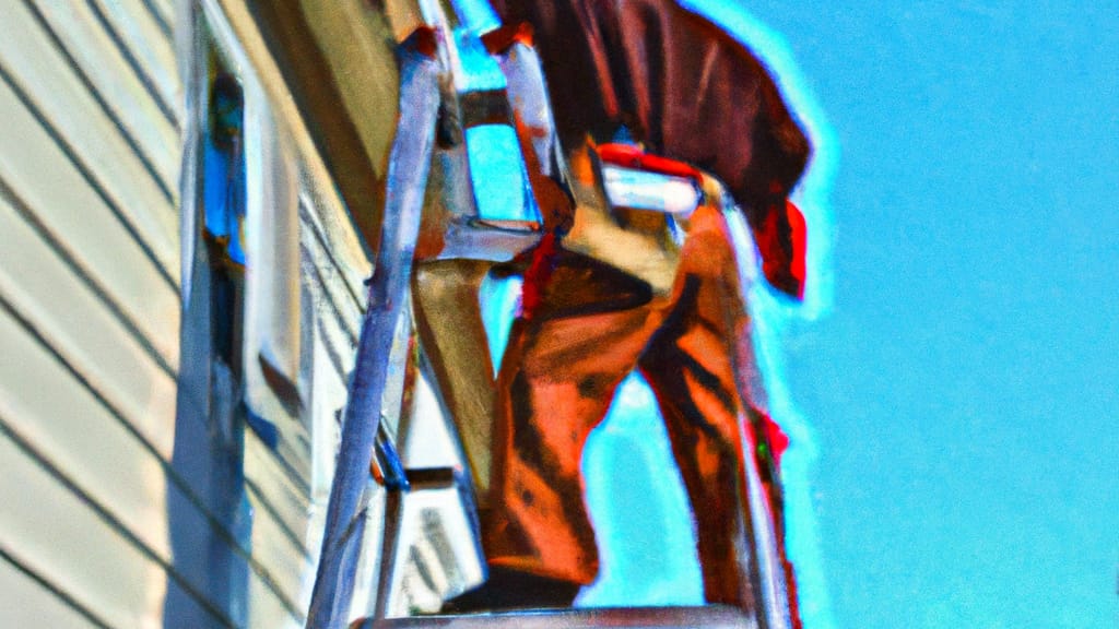 Man climbing ladder on Saint Clair Shores, Michigan home to replace roof