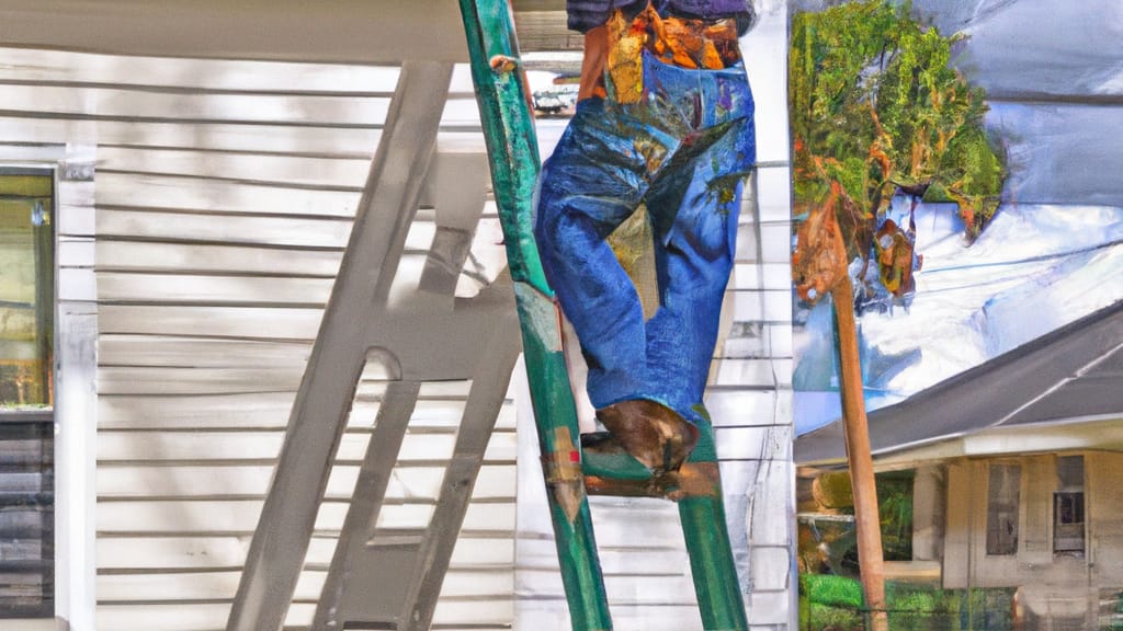 Man climbing ladder on Saint Cloud, Florida home to replace roof