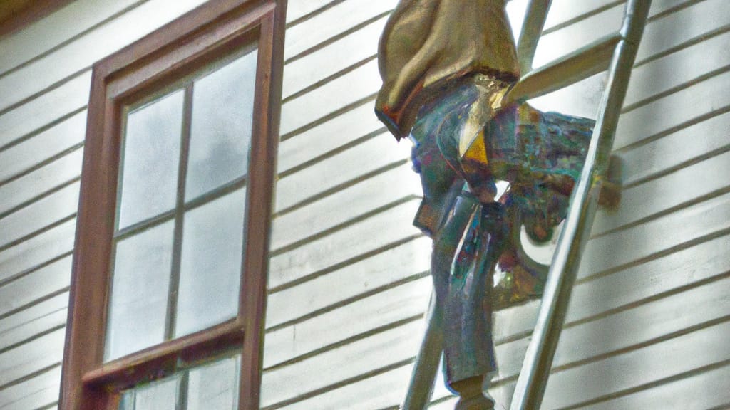Man climbing ladder on Saint Francis, Minnesota home to replace roof
