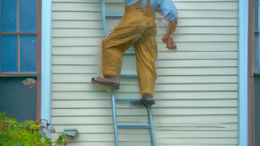 Man climbing ladder on Saint Joseph, Illinois home to replace roof