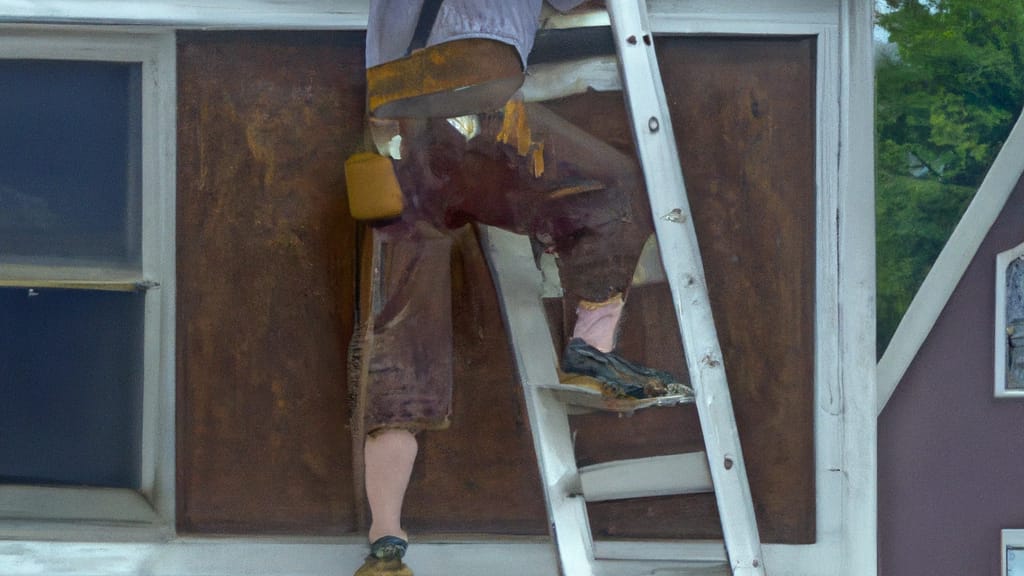 Man climbing ladder on Saint Joseph, Minnesota home to replace roof
