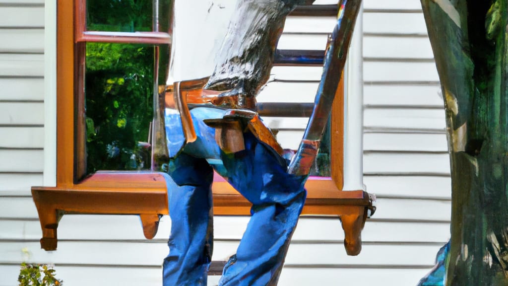Man climbing ladder on Saint Paul Park, Minnesota home to replace roof