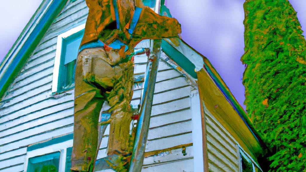 Man climbing ladder on Saint Peter, Minnesota home to replace roof