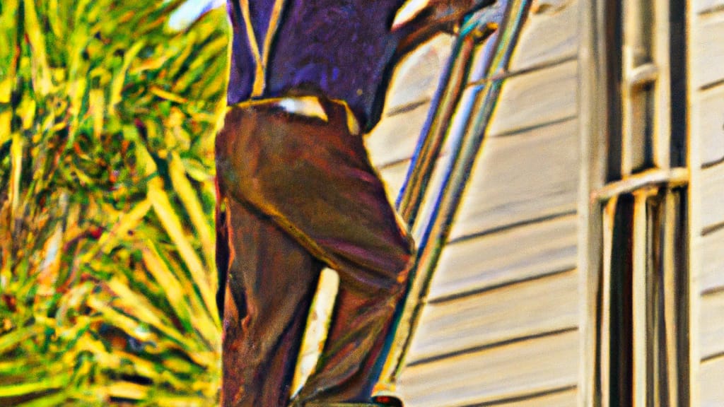 Man climbing ladder on Saint Petersburg, Florida home to replace roof