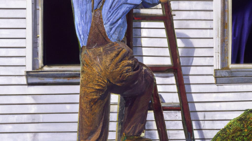 Man climbing ladder on Salem, Illinois home to replace roof