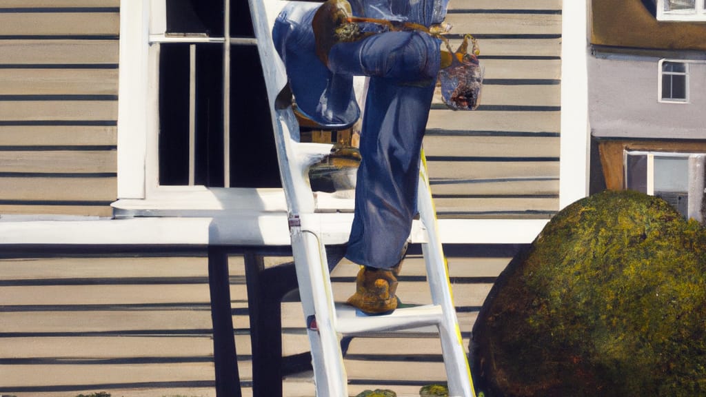 Man climbing ladder on Salem, Massachusetts home to replace roof