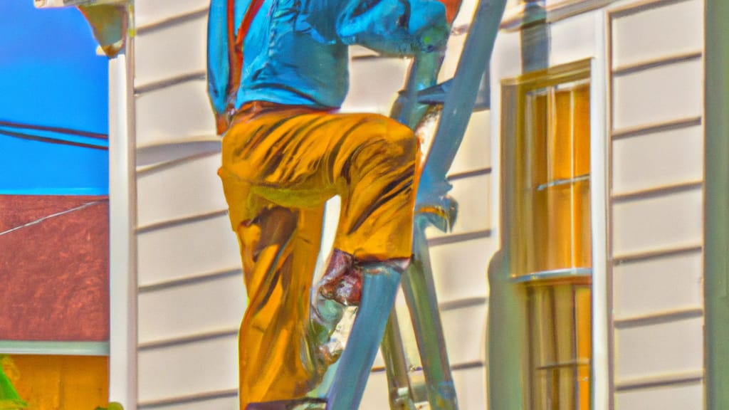 Man climbing ladder on Salem, Ohio home to replace roof