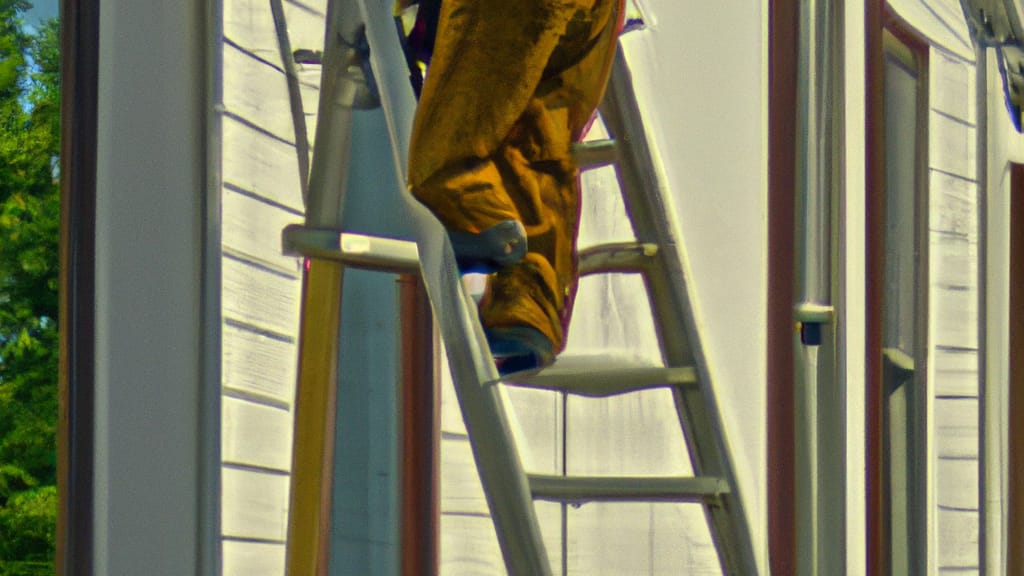 Man climbing ladder on Salina, Kansas home to replace roof