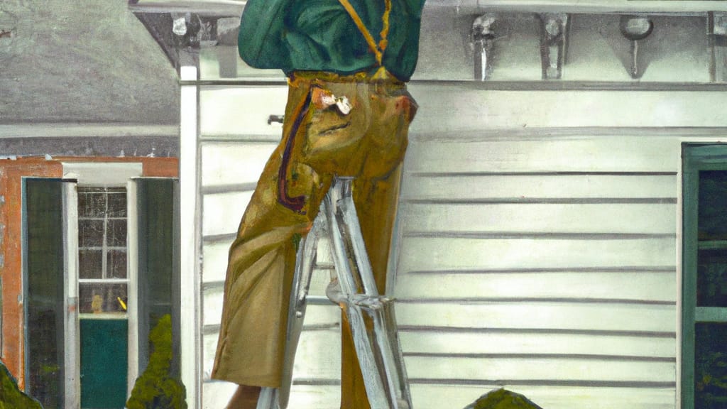 Man climbing ladder on Salisbury, Massachusetts home to replace roof