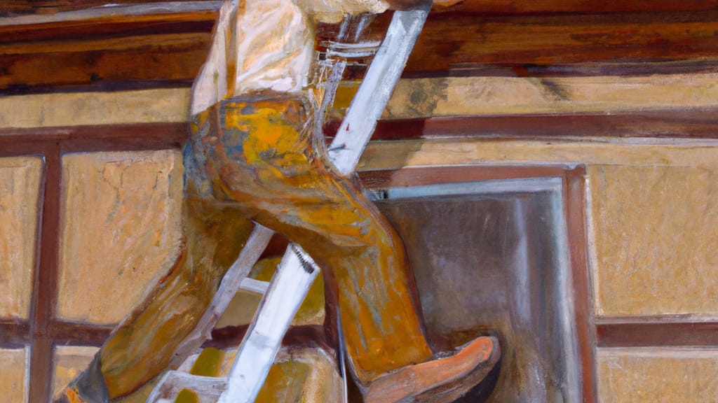 Man climbing ladder on San Jacinto, California home to replace roof