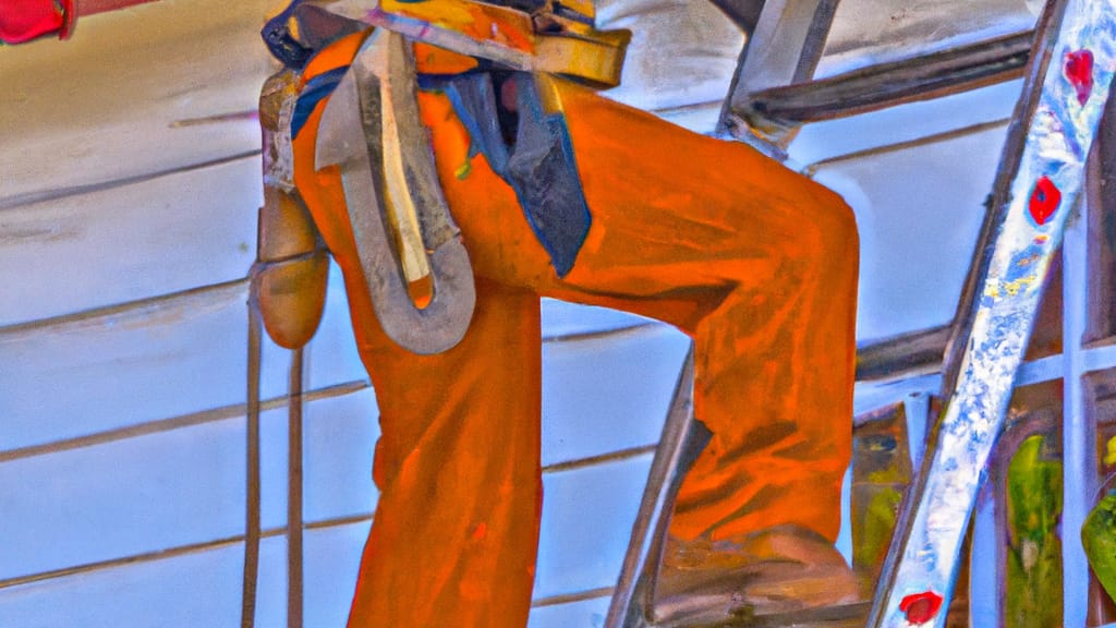 Man climbing ladder on San Lorenzo, California home to replace roof