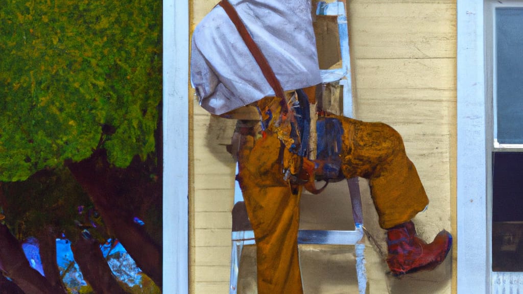 Man climbing ladder on San Rafael, California home to replace roof