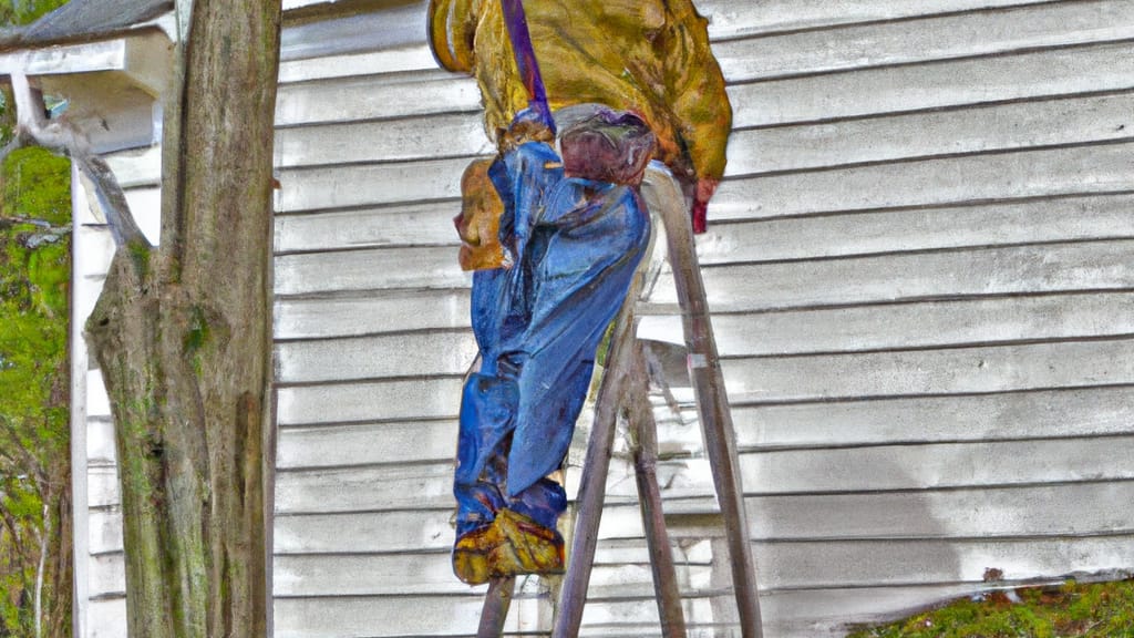 Man climbing ladder on Sandersville, Georgia home to replace roof