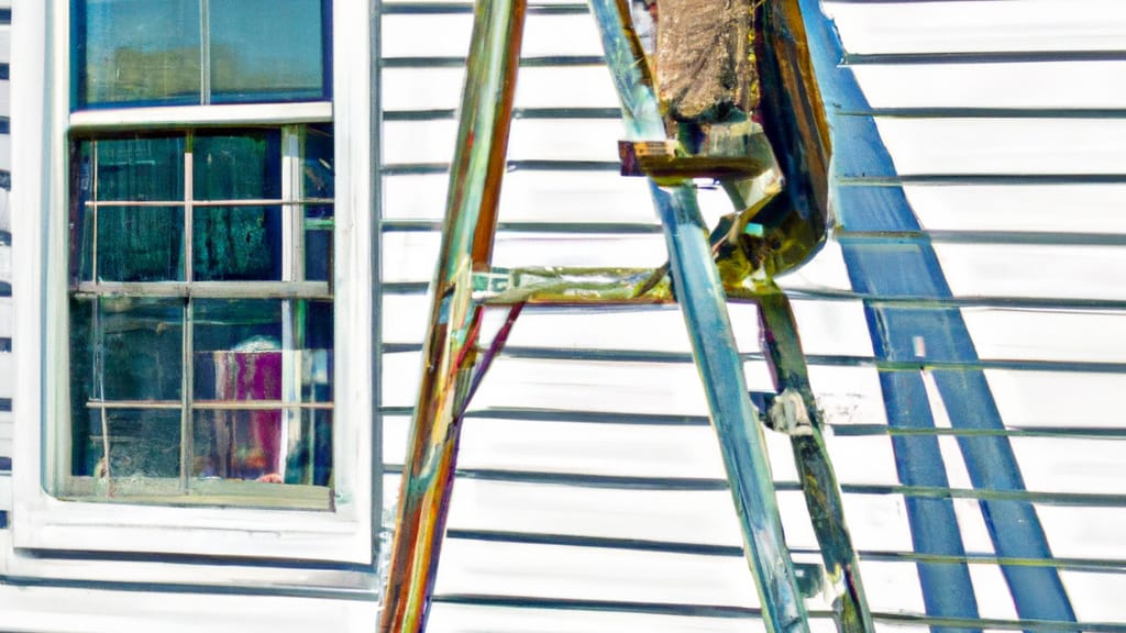 Man climbing ladder on Sandown, New Hampshire home to replace roof