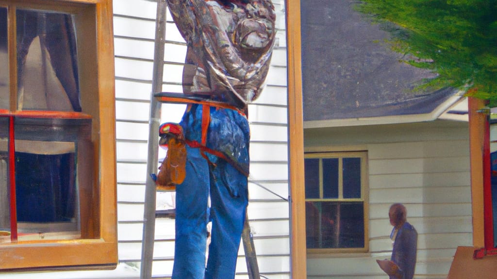 Man climbing ladder on Sandpoint, Idaho home to replace roof