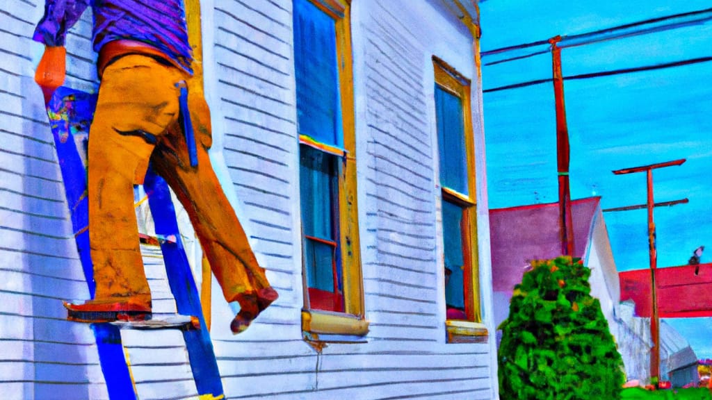 Man climbing ladder on Sandusky, Ohio home to replace roof
