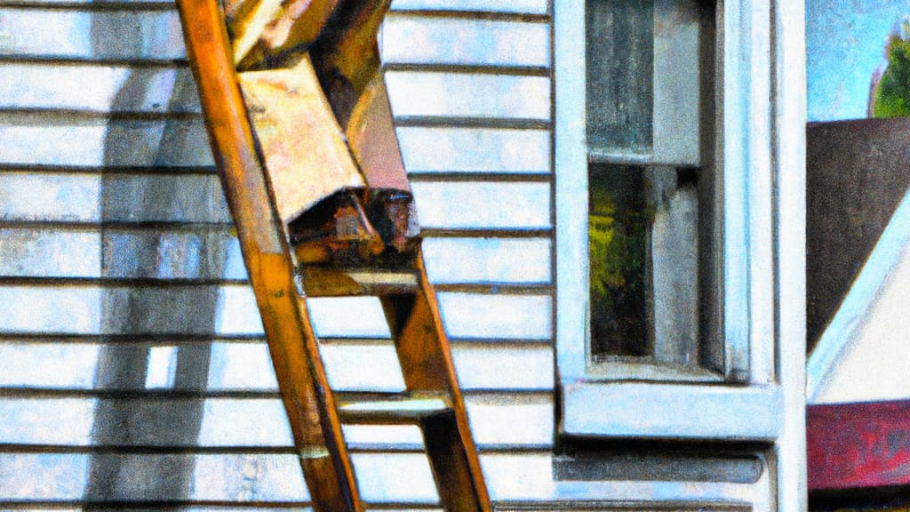 Man climbing ladder on Sandwich, Illinois home to replace roof