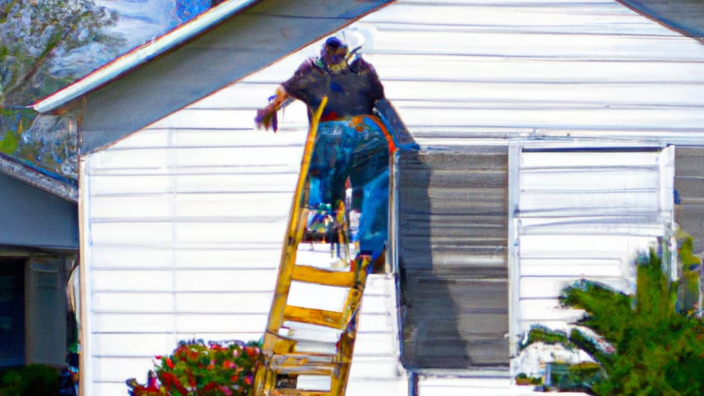 Man climbing ladder on Sanford, Florida home to replace roof