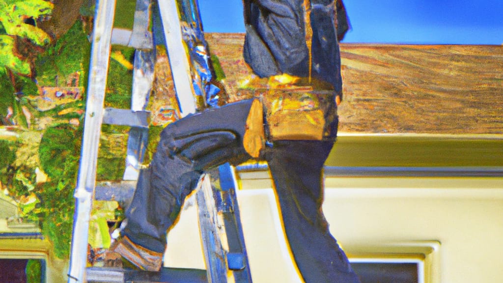 Man climbing ladder on Santa Clara, California home to replace roof