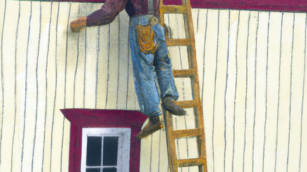 Man climbing ladder on Santa Cruz, California home to replace roof