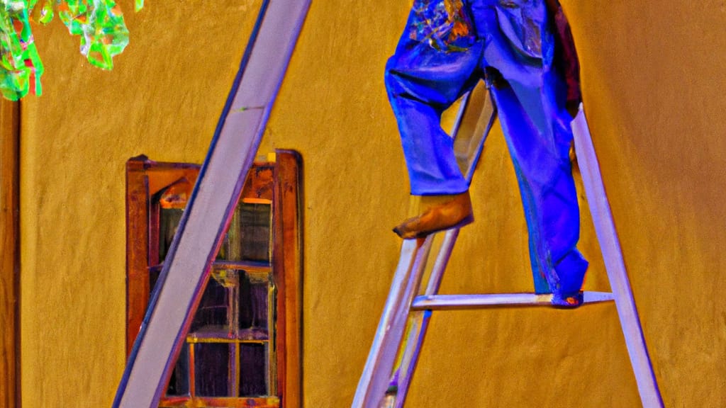 Man climbing ladder on Santa Fe, New Mexico home to replace roof