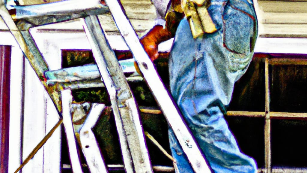 Man climbing ladder on Sapulpa, Oklahoma home to replace roof