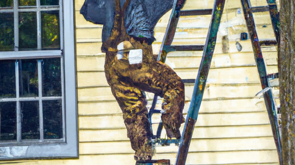 Man climbing ladder on Sauk Rapids, Minnesota home to replace roof
