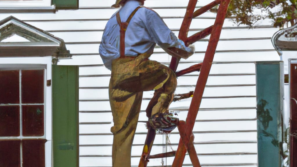 Man climbing ladder on Savannah, Georgia home to replace roof