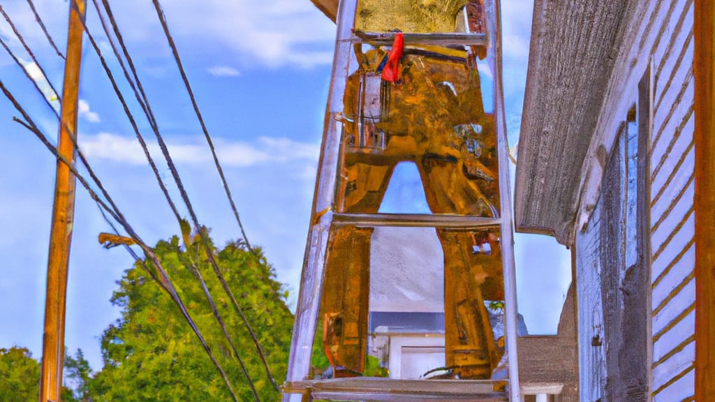 Man climbing ladder on Sayreville, New Jersey home to replace roof