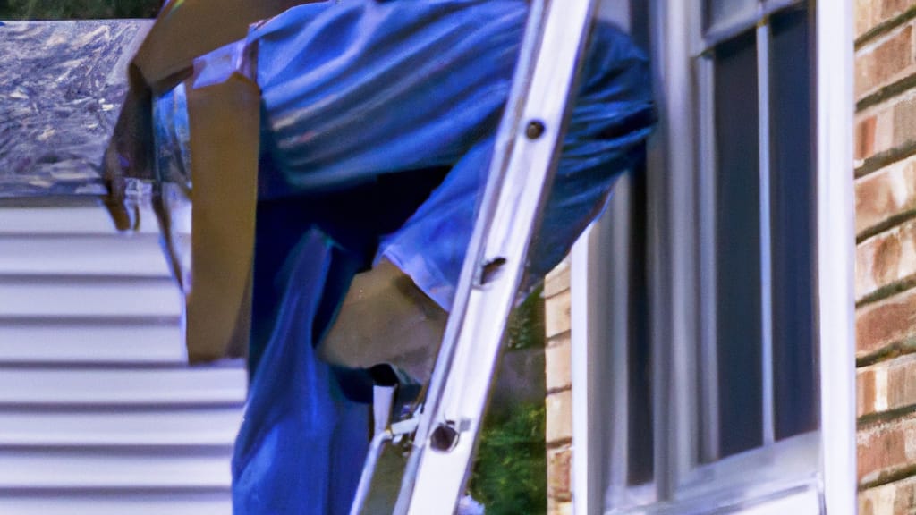 Man climbing ladder on Schaumburg, Illinois home to replace roof
