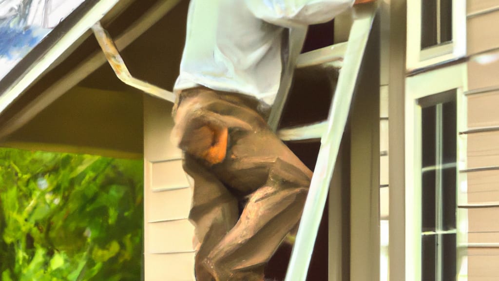 Man climbing ladder on Schertz, Texas home to replace roof