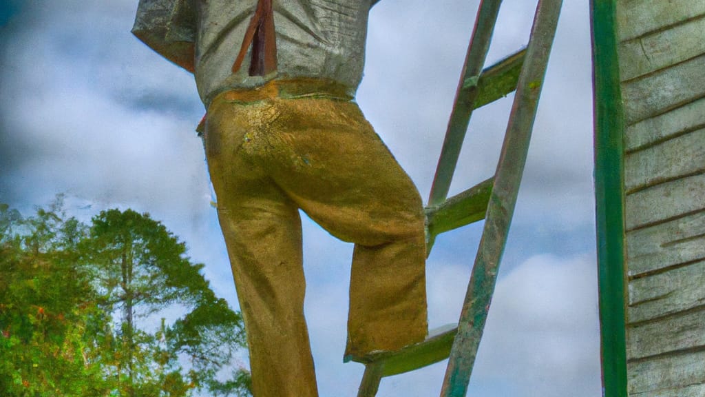 Man climbing ladder on Schriever, Louisiana home to replace roof