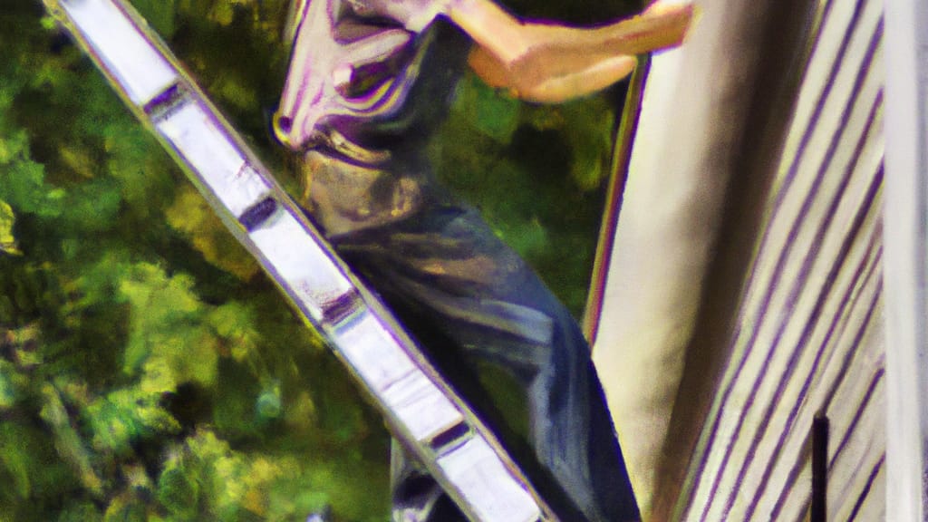 Man climbing ladder on Scottsboro, Alabama home to replace roof