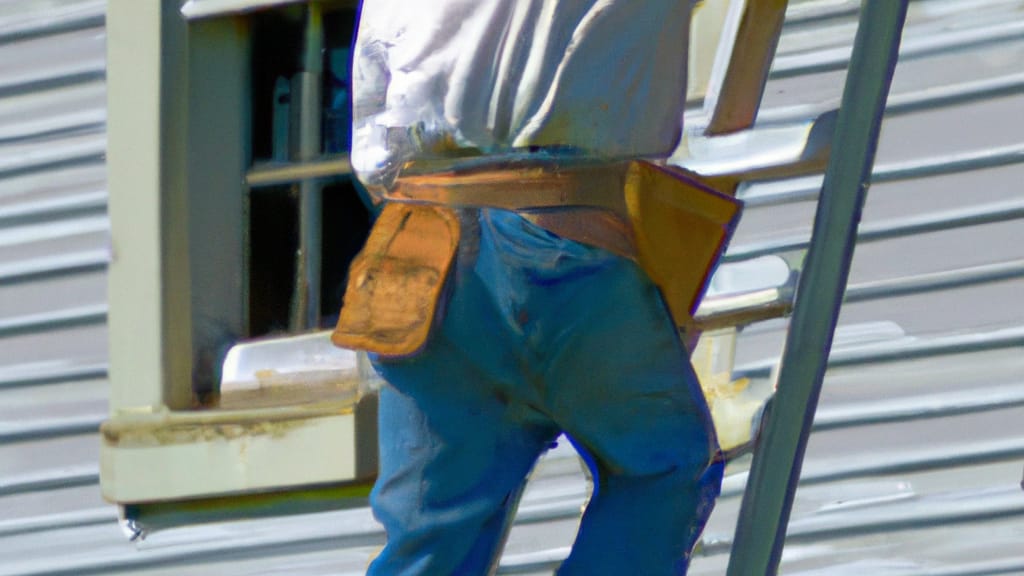 Man climbing ladder on Scottsburg, Indiana home to replace roof