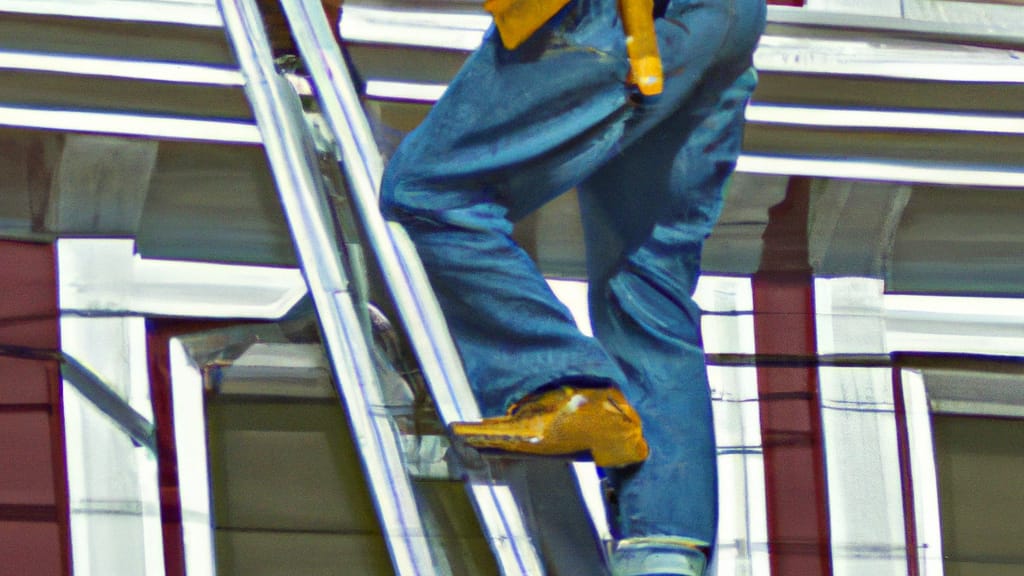 Man climbing ladder on Scranton, Pennsylvania home to replace roof