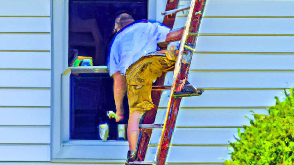 Man climbing ladder on Seaford, Delaware home to replace roof