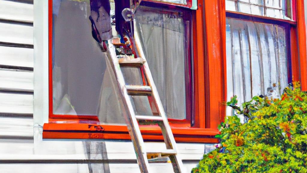 Man climbing ladder on Seattle, Washington home to replace roof