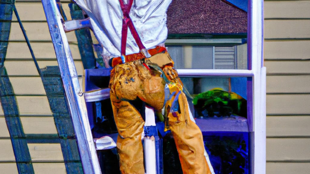 Man climbing ladder on Sebastopol, California home to replace roof