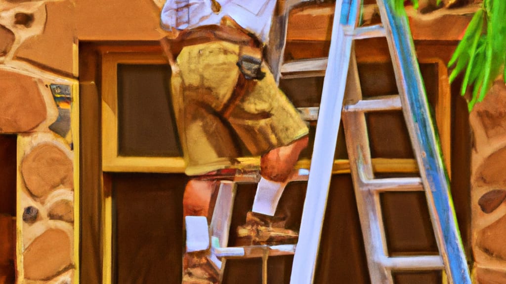 Man climbing ladder on Sedona, Arizona home to replace roof