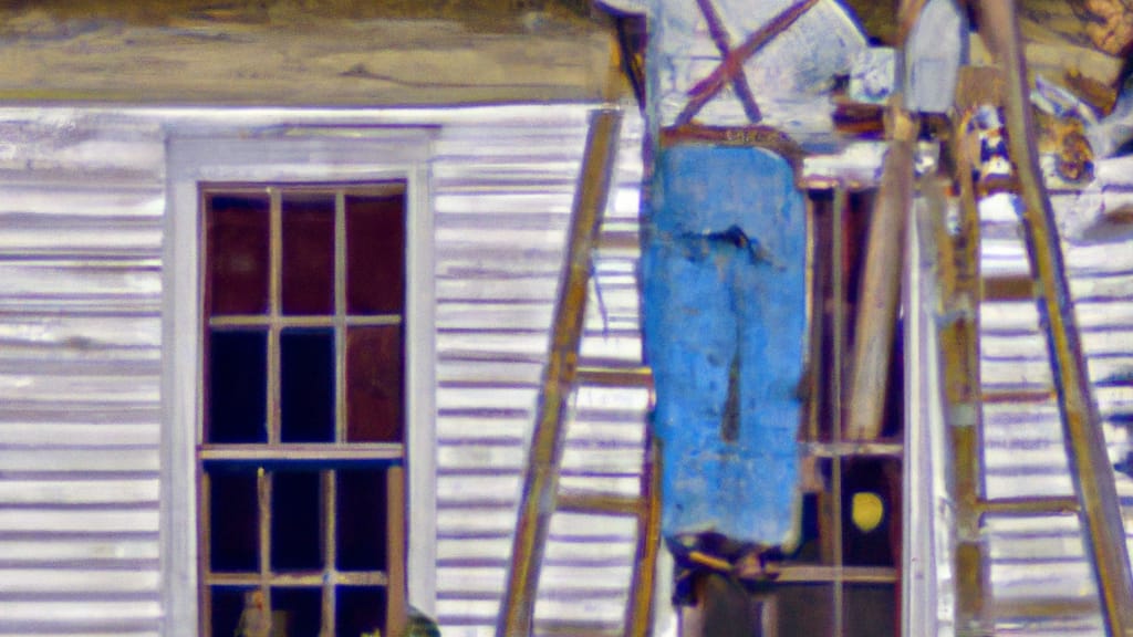 Man climbing ladder on Selma, Alabama home to replace roof