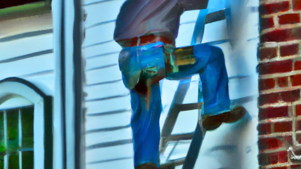 Man climbing ladder on Selma, North Carolina home to replace roof